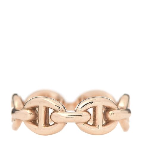 HERMES 18K Rose Gold PM Chaine d'Ancre Enchainee Ring 56 